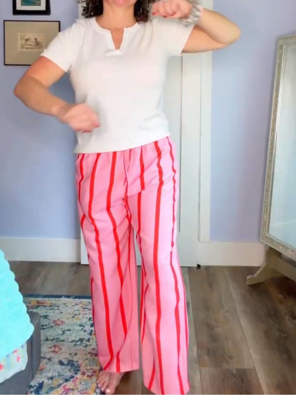 Pink & Red Vertical Stripe Wide-Leg Pants